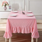 Coral Pink White Gingham Ruffle Tablecloth Square 60"x60" by KMASANIJI