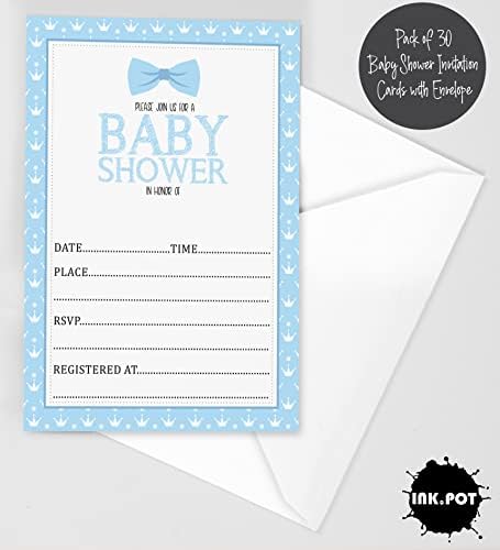 Pack of 30, Boy/Boy Baby Shower Party Collection, Baby Shower Invitation Cards, Fill in the Blank Invites WIth Envelopes, Little Man Theme Party Supplies - Image 2