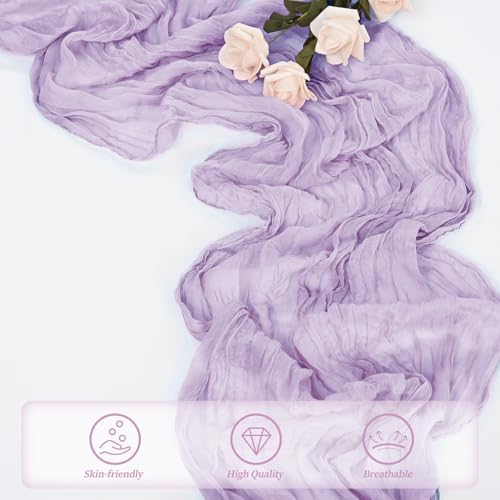12 Pack Lilac Cheesecloth Table Runner 10FT Rustic Gauze Cheese Cloth Table Runner for Wedding 20 x 120 Inch Long Bridal Baby Shower Table Decor Boho Fabric Sheer Birthday Party Table Decorations - Image 5