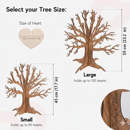 Wedding Guest Book Tree Alternative for Reception, Personalised Wooden Family Sign Tree with Hearts - Image 4