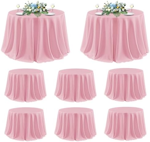 sancua Pink Round Tablecloth 120 Inch Fit 48-96 Inch Tables, 8 Pack by sancua