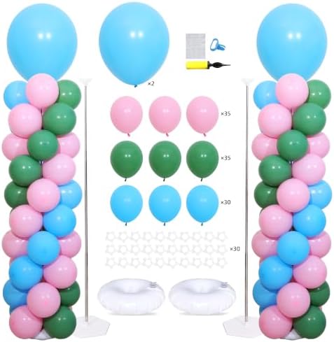 2‑Set Light Blue Sage Green Macaron Pink Balloon Column Kit for Baby Shower by KINNOGOLDLEAF