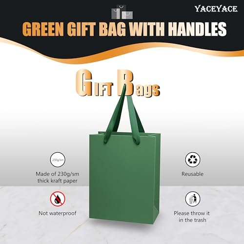 YACEYACE Green Gift Bags 20Pack, Green Gift Bags with Tissue Paper - Image 5