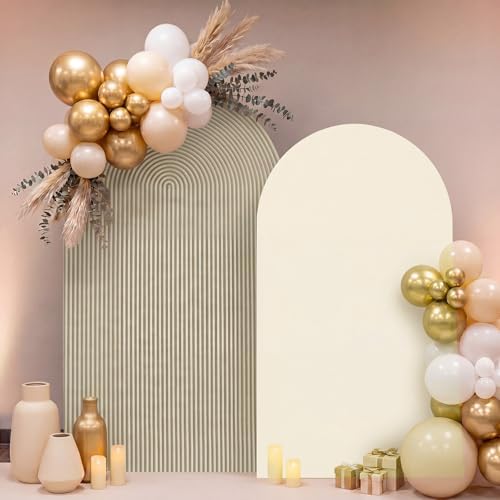 2 Set Wedding Arch Cover Khaki Ripple & Solid Color Stretchy Backdrop Cover - Image 3