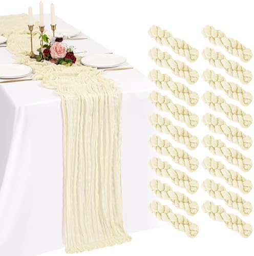 18 Pack Cheesecloth Table Runner 10FT Beige Table Runner Boho Gauze Cheese Cloth Table Runners Long Rustic Sheer Table Decorations for Wedding Party Baby Bridal Shower Birthday Holiday Home by Showgeous