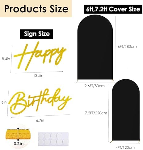 HAINARverS Set of 2 Stretchy Arch Backdrop Covers with Sign,Black, 6/7.2FT - Image 2