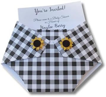 10 Diaper Baby Shower Invitations with Sunflower Buttons (Black Plaid) by KardsbyKaylee