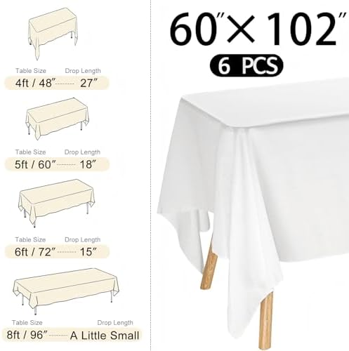 6 Pack Rectangle White Table Cloth Bulk Washable Polyester Table Cover for Wedding Dining Table Buffet Parties Banquet Decoration（60x102Inch, White） - Image 2