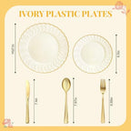 Ivory Disposable Plastic Plates 125pcs Scalloped Gold Rim for 25 Guests - Image 2