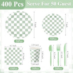 Pickmesh Sage Green and White Checkered Party Decorations Plates Serve 50 - Image 3