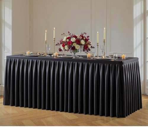 Black Polyester Table Cloths for Rectangle 6 Foot Tables, 1 Pack Wrinkle Free Tablecloths Stretchy Banquet Ruffle Fitted Table Cover Desk Skirt for Parties Wedding Birthday Baby Shower by Unknown
