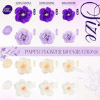 Cholemy 24 Pcs Tissue Paper Flowers, Crepe Paper Flowers Decorations 8" 10" 12" for Wedding Party Baby Bridal Shower Carnival Party Birthday Nursery Wall Decor (Purple,Light Purple,White,Beige) - Image 2