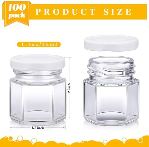 Nuogo 100 Pack 1.5oz Mini Hexagon Glass Jars Bulk Honey Jars, White - Image 2