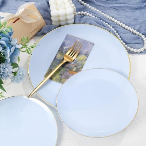 PULOTE 100PCS Blue Plastic Plates - Disposable Light Blue Include 50 Dinner & 50 Dessert/Salad Plates for Party, Wedding & Birthday - Image 5