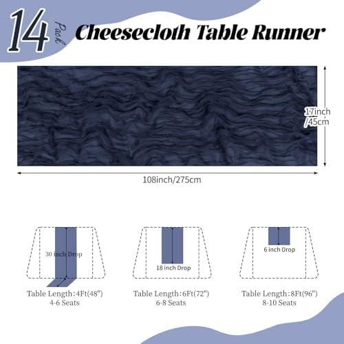 14 Pack Navy Blue Cheesecloth Table Runner 17x108 Inch Semi Sheer Boho Gauze Cheese Cloth Fabric Table Runners, for Wedding Party Baby Shower Birthday Home Decor Garden Farmhouse - Image 2
