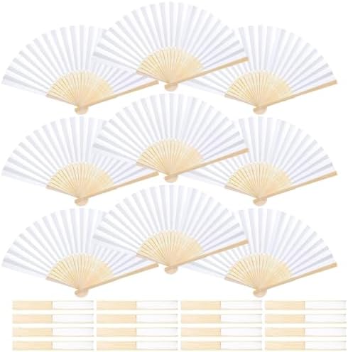50 Pcs White Paper Fans Paper Hand Fan- Handheld Paper Folded Fan for Wedding Party and Home Decoration by YOKIND
