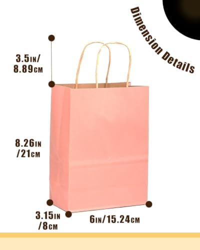qiqee 100-Packs Light Pink Paper Gift Bags with Handles Bulk 8.26"×6"×3.15" Small Size Gift Bags Multiple Uses - Image 2
