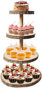 Haploon 4 Tier Wooden Cupcake Stand Paulownia Wood Dessert Display Tower by Haploon