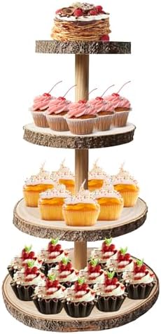 Haploon 4 Tier Wooden Cupcake Stand Paulownia Wood Dessert Display Tower by Haploon