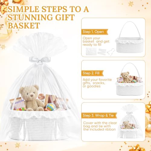 3PACK White Woven Gift Basket Set with Long Handles Gift Basket Empty - Image 6