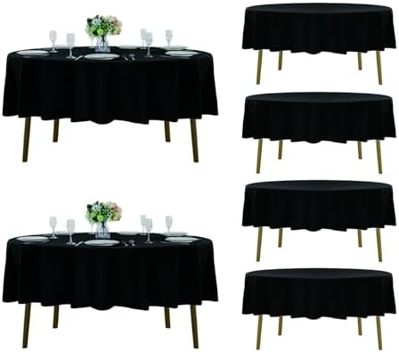 Fokitut 6 Pack Round Tablecloth, 70 Inch, Stain Resistant and Wrinkle Polyester Table Cloth, Fabric Table Cover for Kitchen Dining, Wedding, Party, Holiday Dinner-Black by Fokitut