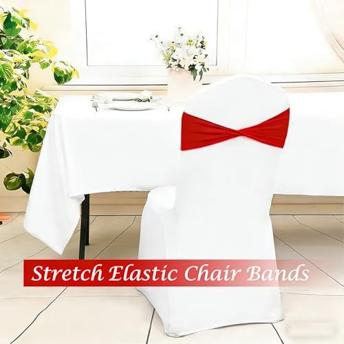 Spandex Red Chair Sashes Bows 60 Pcs Red Chair Sashes Elastic Chair Cover Bands Ties Without Buckle for Wedding Birthday Party Ceremoney Events Decoration - Image 6