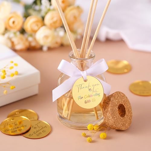 100 Set Gold Acrylic Thank You for Celebrating with Us Tags, with String Round Gold Mirrored Favors Labels, Thank You Gift Tags for Baby Shower Birthday Wedding Bridal Shower for Guests - Image 4