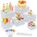 6 Pcs White Buffet Risers with Mini Sign and Marker, Food Risers Display Stands for Buffet Table Party Catering Dessert Jewelry Collectibles,Cube Nesting Boxes with Hollow Bottoms 6 Sizes (10" 9" 8" 7" 6" 5") by URLINE