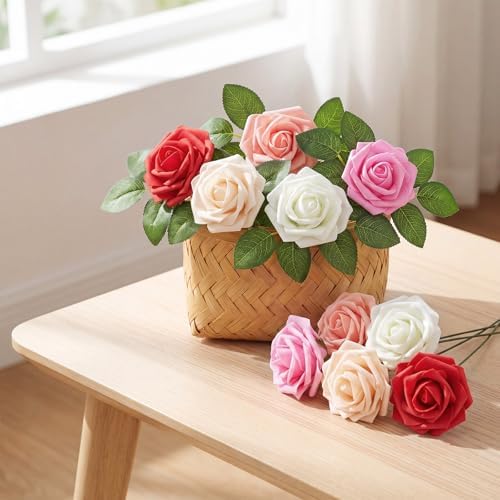 100 Pcs Artificial Rose Flowers, Gradient Red - Image 4