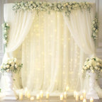 20x10ft Ivory Tulle Backdrop Curtain with Lights String for Parites, Sheer Backdrop Curtains for Wedding Baby Shower Birthday Party Photo Shoot Decorations by Partisky