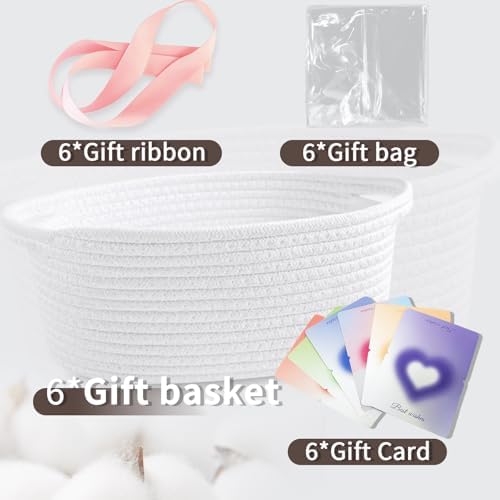 6pcs Empty Small Gift Baskets with Ribbon & Cards, Cotton Rope for Storage - Image 3
