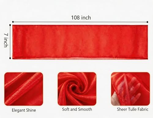 50 Pack Organza Red Chair Sashes Bows for Wedding Decorations 7x108 inches Crystal Yarn Sheer Chair Ties for Party Banquet Hotel Restaurant - Image 2