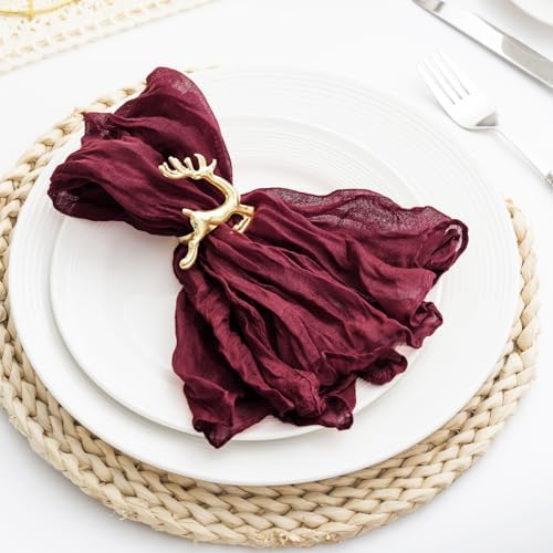 60 Pack Burgundy Cheesecloth Napkins Washable 21x21 Inches Burgundy Cloth Napkins Set of 60 Dinner Table Napkins for Wedding Bridal Baby Shower Rustic Boho Cotton Gauze Summer Party Table Decor - Image 2