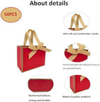 TKSBAG 50 PCS Small Red Gold Gift Bags with Bow Ribbon - 6.4x3.1x5.1 Inch Thank You Bags with Handles, Bulk for Baby Shower, Bridal Shower, Wedding, Party Favors, Mother's Day - Image 2