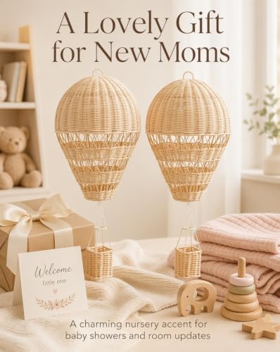 Toyvian 2PCS Rattan Hot Air Balloon Decor for Nursery, Hanging Wall Decor - Image 5