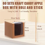 Yahenda 60 Pcs Kraft Candy Apple Boxes 4" x 4" x 4" With Hole and Stick - Clear Window Gift Boxes for Cake, Cookies, Chocolate, Caramel Apples - Wedding, Baby Shower Party (Brown) - Image 2