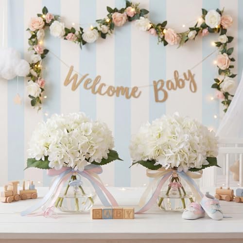 Zeyune 4 Pack Artificial Hydrangea Flowers with Vase (White) - Image 4