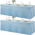2 Pack Spandex Baby Blue Table Clothes for 8 Foot Rectangle Tables, Wrinkle Free Table Cloth 8ft Stretchy Tablecloths with Skirt for Parties Weddings Birthday Banquet Baby Shower by Htper