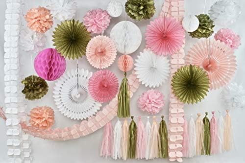 Eco Friendly Paper Party Decoration Set - 45 Pieces, Golden Blush - Plastic-Free FSC Sustainable Recyclable Reusable Pack - Image 2