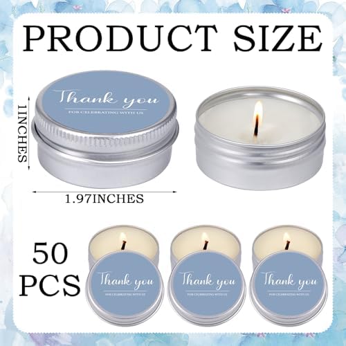 MTLEE 50 Pcs Haze Blue Wedding Thank You Candles Gifts for Guests, Bridal Shower Baby Shower Favors, 1 oz Mini Blue Lavender Scented Soy Wax Candles Tin Bulk for Birthday Aromatherapy Party Favors - Image 6