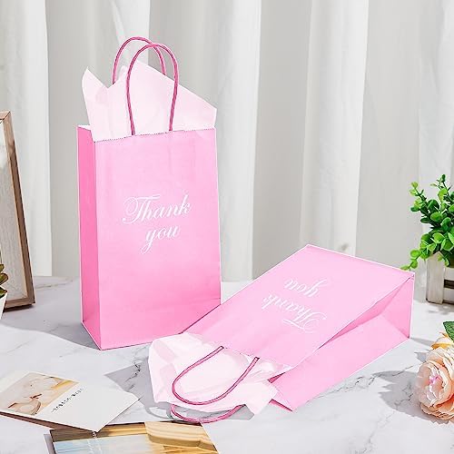 DjinnGlory 100 Pack Small Sized Pink Paper Gift Bags with Handles Bulk for Small Business, Boutiques, Baby Showers, Party Supplies, Retails, 9x5.5x3.15 Inch - Image 5