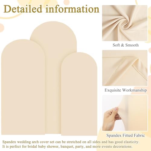 FOTSHARER Spandex Arch Backdrop Cover Set of 3 Beige Wedding Arch Cover 4FT 5FT 6FT Arch Covers for Balloon Frame Stand 2-Sided Arches Backdrop Stretchy Covers for Wedding Banquet Party Banquet Decor - Image 2