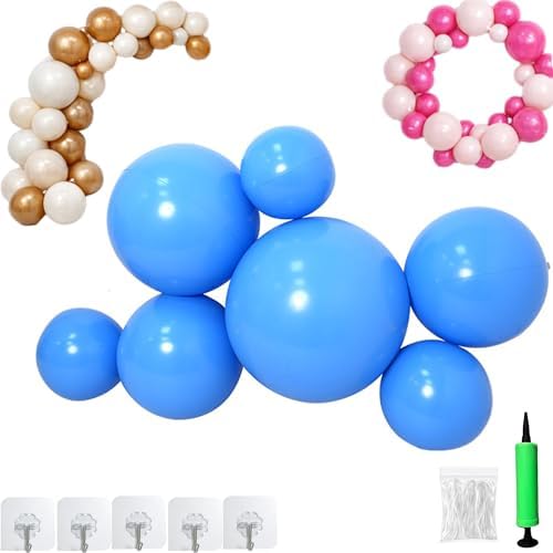 Reusable Inflatable Balloon Garland Arch Kit, 3/7 PCS Linked Pvc Balloons with Elastic Bands & Leak-proof Nozzle, Party Decoration for Birthdays, Weddings & Valentine's Day (7 Balls,Blue) by Unknown
