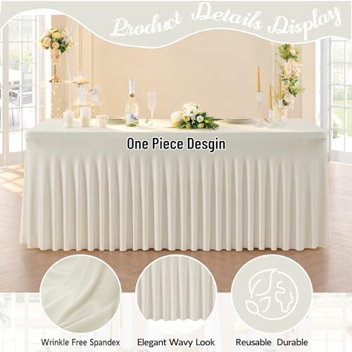 Spandex Tablecloth 8FT Rectangle Table Cover 2 Pack Ivory Wrinkle-Free - Image 3