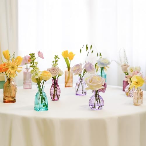 12PCS Mixed Colored Bud Vases Colorful Vintage Flower Vase for Centerpieces - Image 3