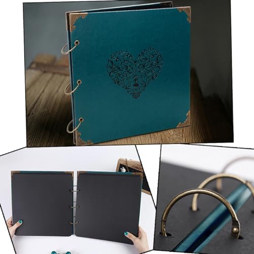 Photo Album DIY Scrapbook - 12x12 inch 50 Pages Vintage Leather Cover Three-Ring Binder Love Picture Booth Albums with 408pcs Self Adhesive Photos Corners for Memory Keep, Heart (Jasper Green) - Image 2