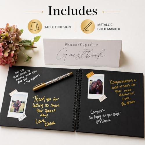 Paper 'n Such Graduation Party Black Guest Book with Blank Pages for Polaroid Pictures, Funeral, Wedding Reception, Birthday, Bridal or Baby Shower, Vacation House Guestbook -Spiral Hardcover - Image 5