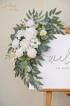 Faux Flower Swag Set of 2 for Wedding Welcome Signs Floral Swag Wedding Reception Ceremony Signs Decor (A-White) - Image 2