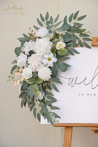Faux Flower Swag Set of 2 for Wedding Welcome Signs Floral Swag Wedding Reception Ceremony Signs Decor (A-White) - Image 2