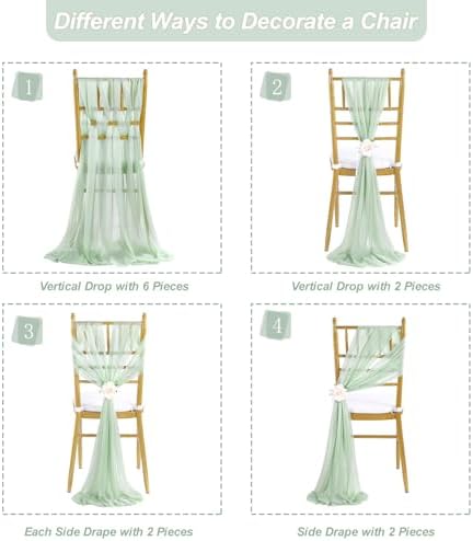 Sage Green Wedding Chair Sashes: 48 Packs 8ft Long Sheer Draping Fabric - Wedding Outdoor Church Chair Aisle Decor - Image 3